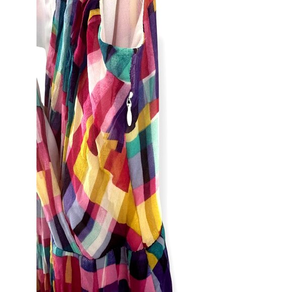 Jones New York Multi-Color Vibrant Silk Sleeveless Dress Size 14 Summer Wedding - Picture 3 of 8